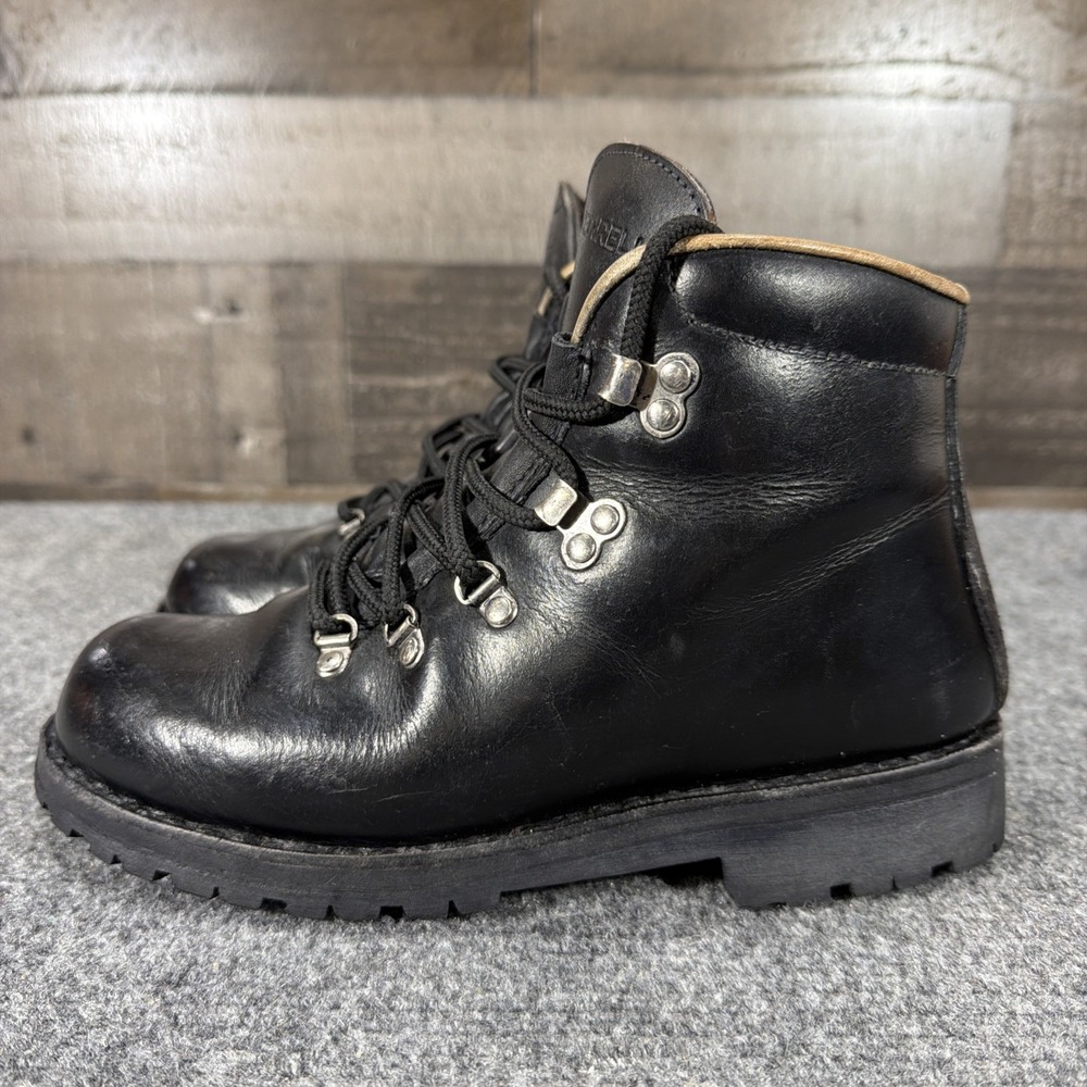 Merrell Wilderness Black Leather Hiking Boots Womens 7 M Vintage Made In Italy - Picture 5 of 15
